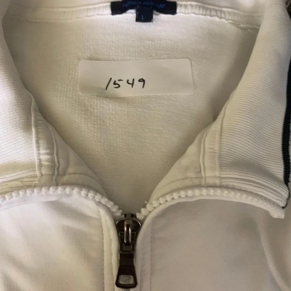 Patrick Assaraf Mens Full Zip Track Jacket‎ Large Pima Cotton White Lightweight